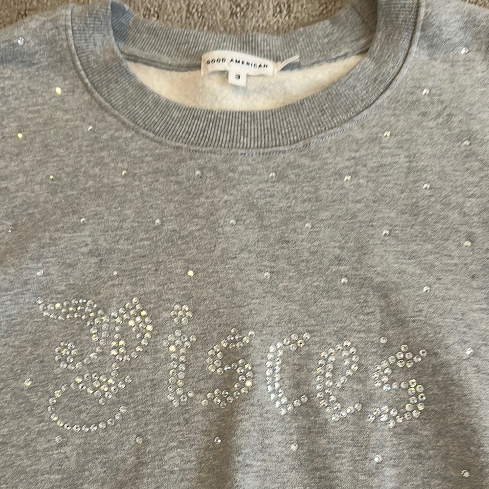 Good American Gray Pisces Rhinestone Sweatshirt
